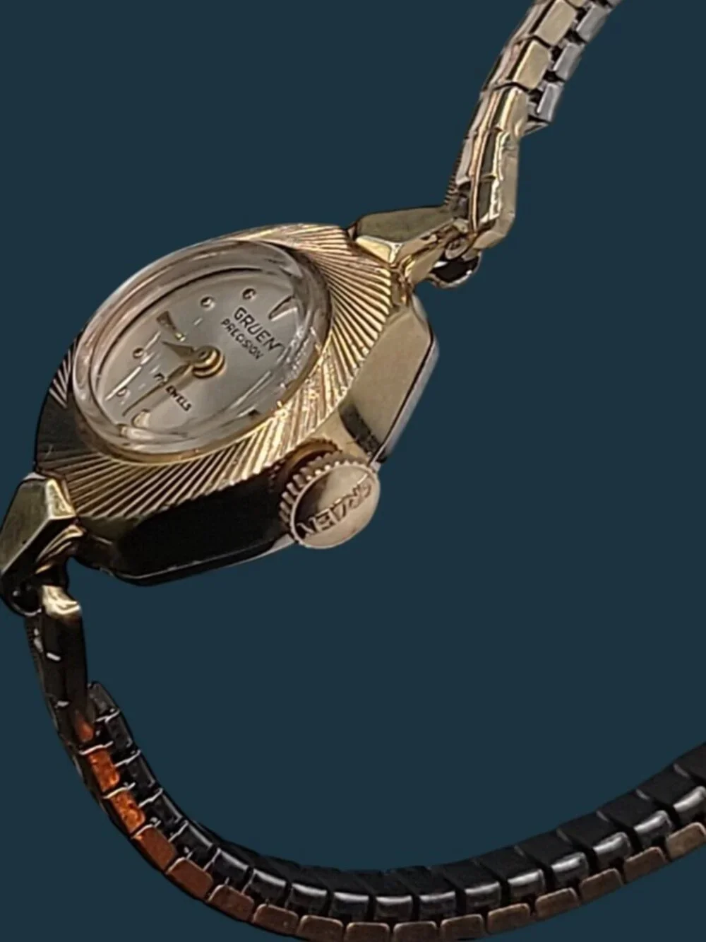 Vtg 1967 Gruen Ladies Cocktail Watch 10KGP Florentine Bezel 10KGF Speidel Band